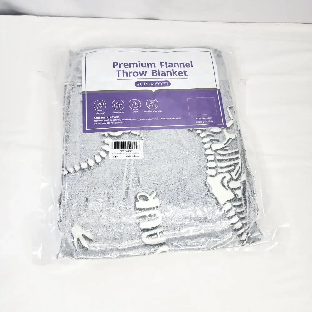 Dinosaur Gray Glow in The Dark Blanket- Soft Throw 50
